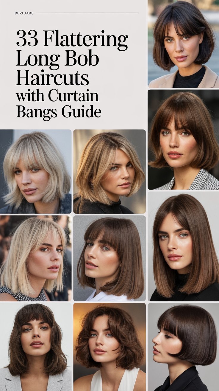 33 Flattering Long Bob Haircuts with Curtain Bangs Guide