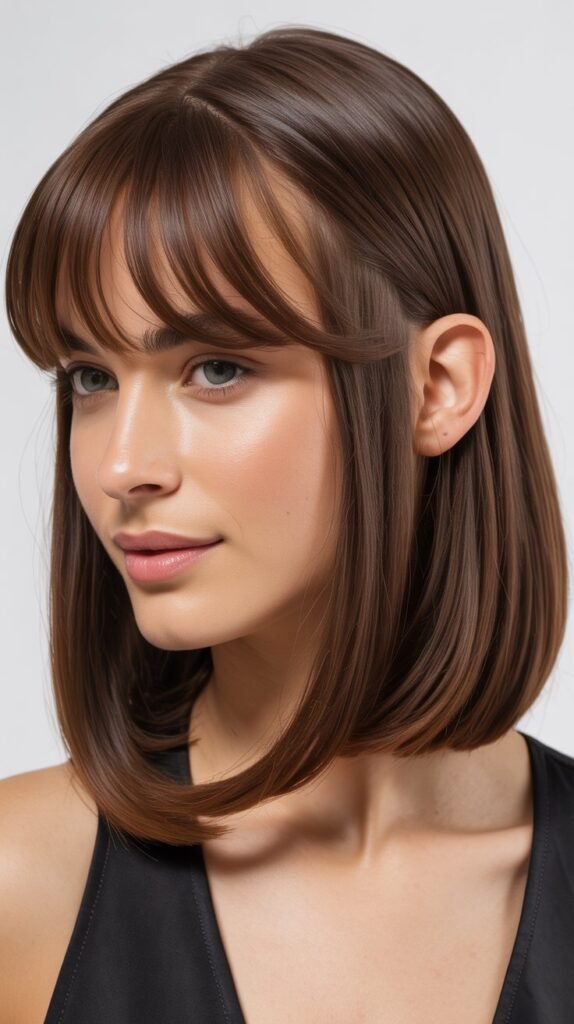 Long Bob with Curtain Bangs and Hidden Undercut