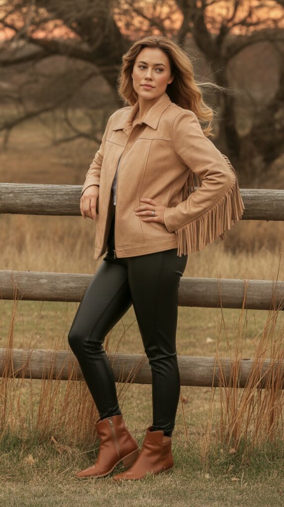 33 Trendy Casual Fall Outfits for Women with Leggings 31 Suede Jacket and Leggings