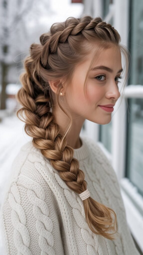 French Braid into Low Ponytail