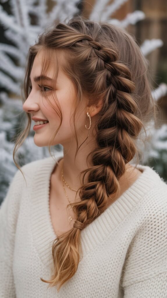 Messy Side Braid with Pulled Sections