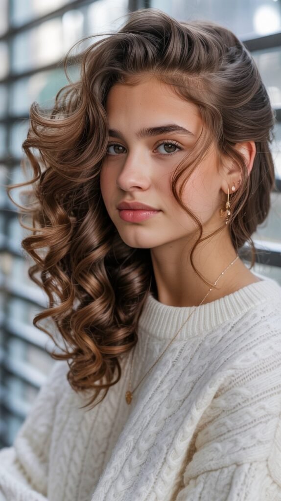 Side-Swept Curls with Deep Part