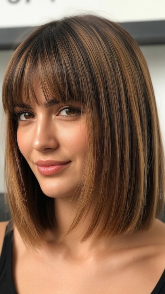 Razor-Cut Lob with Textured Curtain Bangs