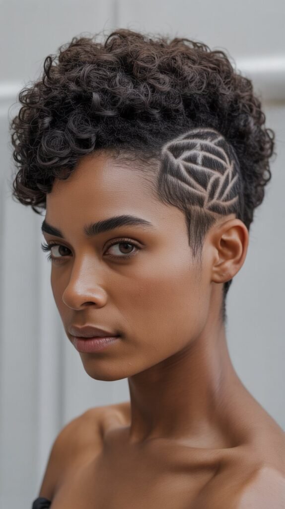 Short Afro with Shaved Design