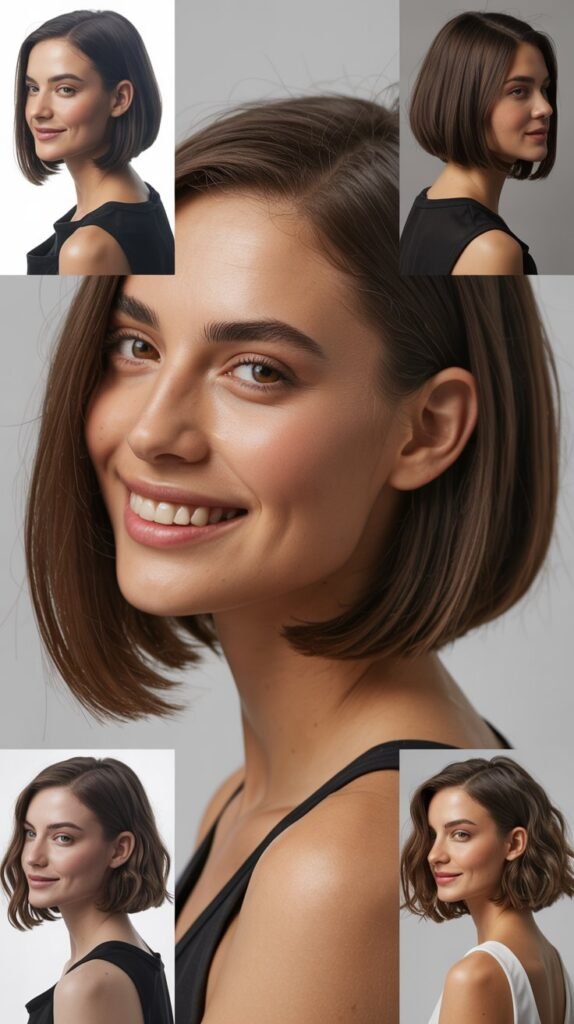 Textured Long Bob with Angular Bangs
