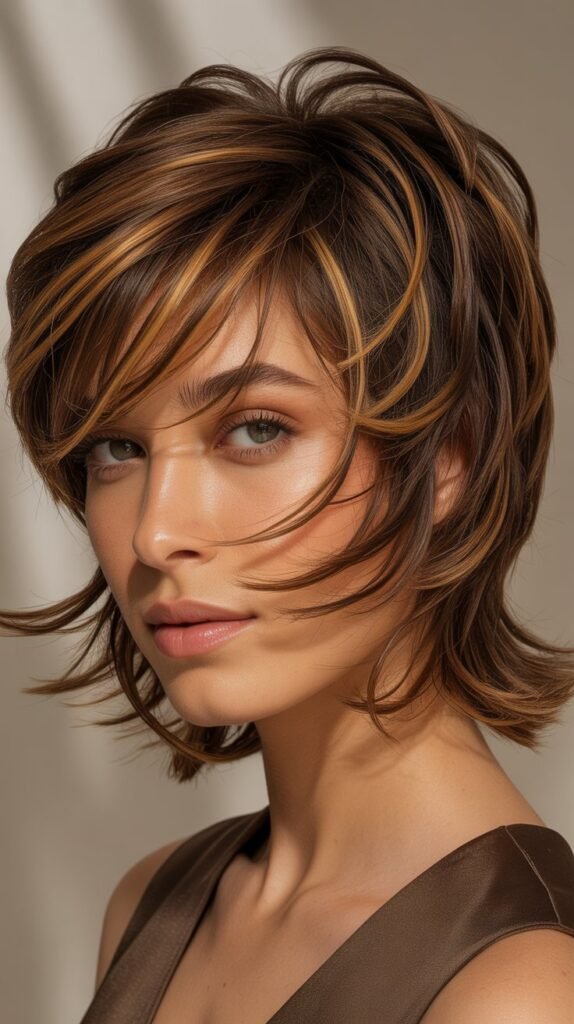 Shaggy Layers with Golden Caramel Tones