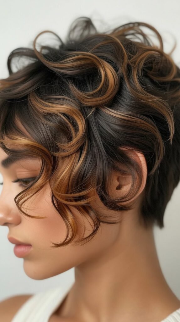 Curly Pixie with Caramel Dimension