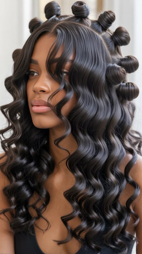 Deep Wave Wig with Bantu Knots Combination