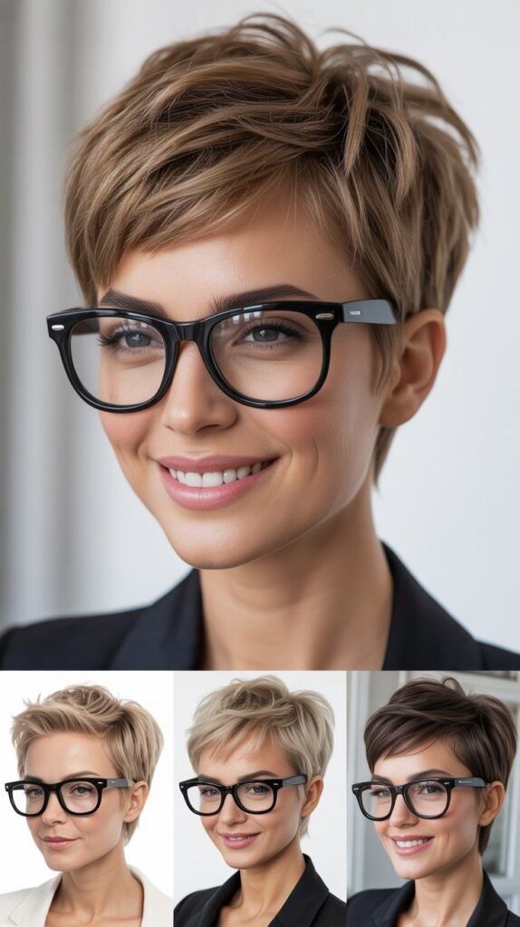  Choppy Pixie with Wayfarer-Style Glasses