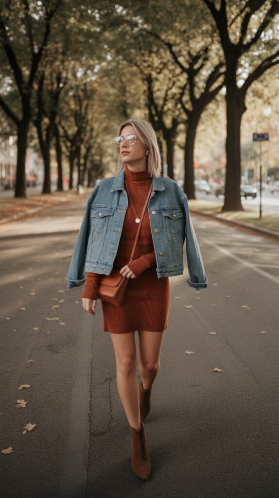 32 Chic Casual Fall Outfits for Women in Their 30s 5 The Casual Dress with Outerwear Layer