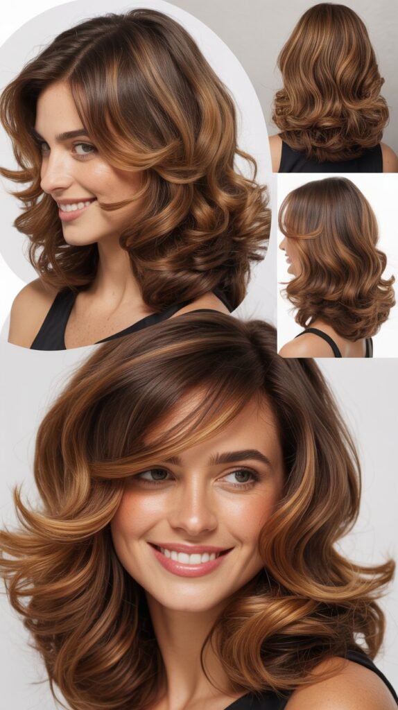 Bright Caramel Highlights on Medium Brown Waves