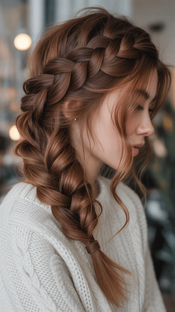30 Winter Hair Braids Inspired by Aespa 10 Fishtail Braid Side Sweep