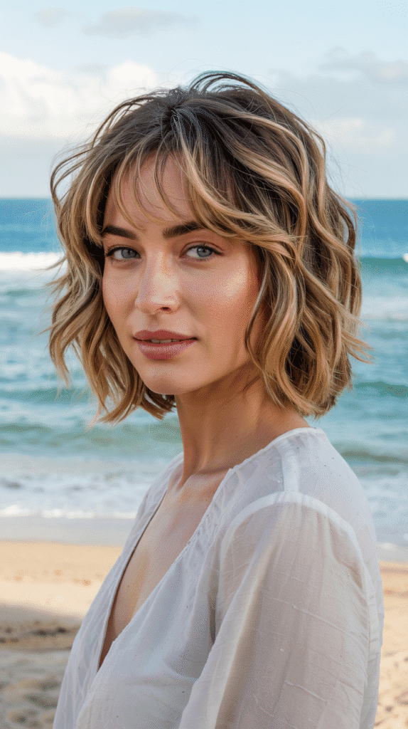 Wavy Choppy Bob with Feathered Bangs
