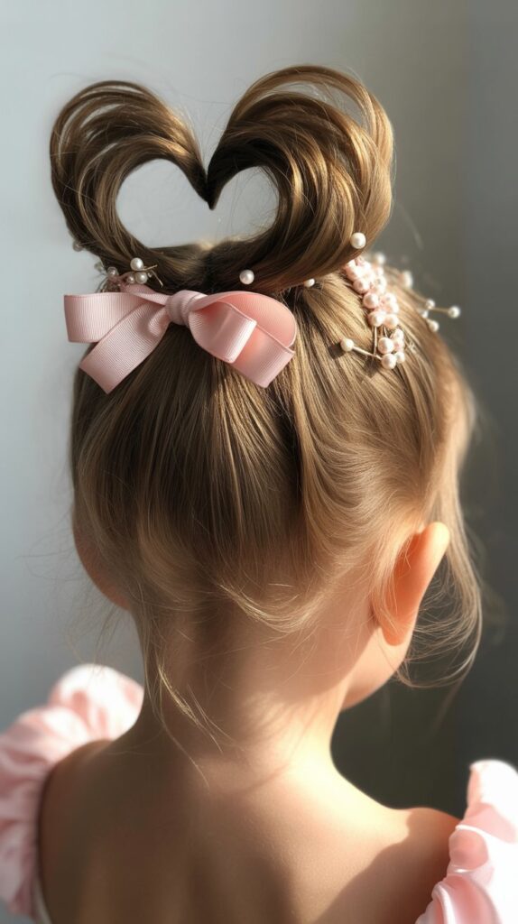 33 Adorable Kids' Hair Ideas That Keep Hair Out of the Face 19 . Heart-Shaped Bun
