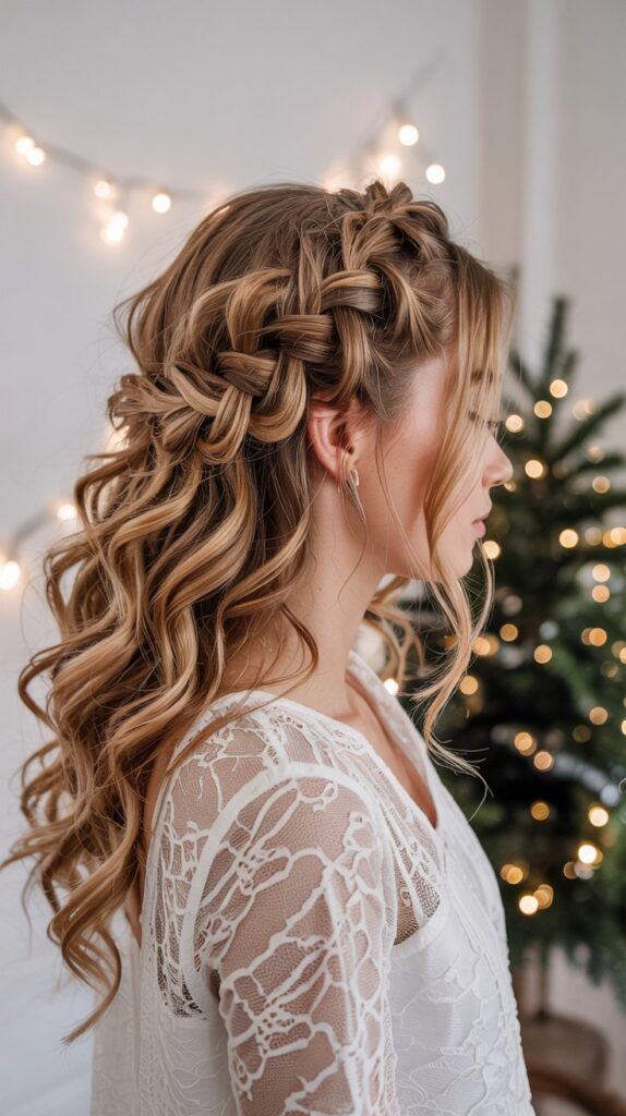 33 Easy Winter Hair Braids You'll Love 12 Halo Braid with Loose Curls