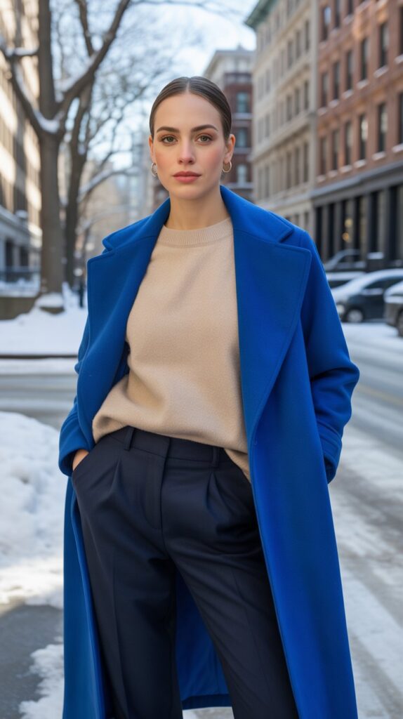 40 Winter Outfit Ideas for Women to Stay Warm and Stylish 20 Colored Coat with Neutral Base Outfit