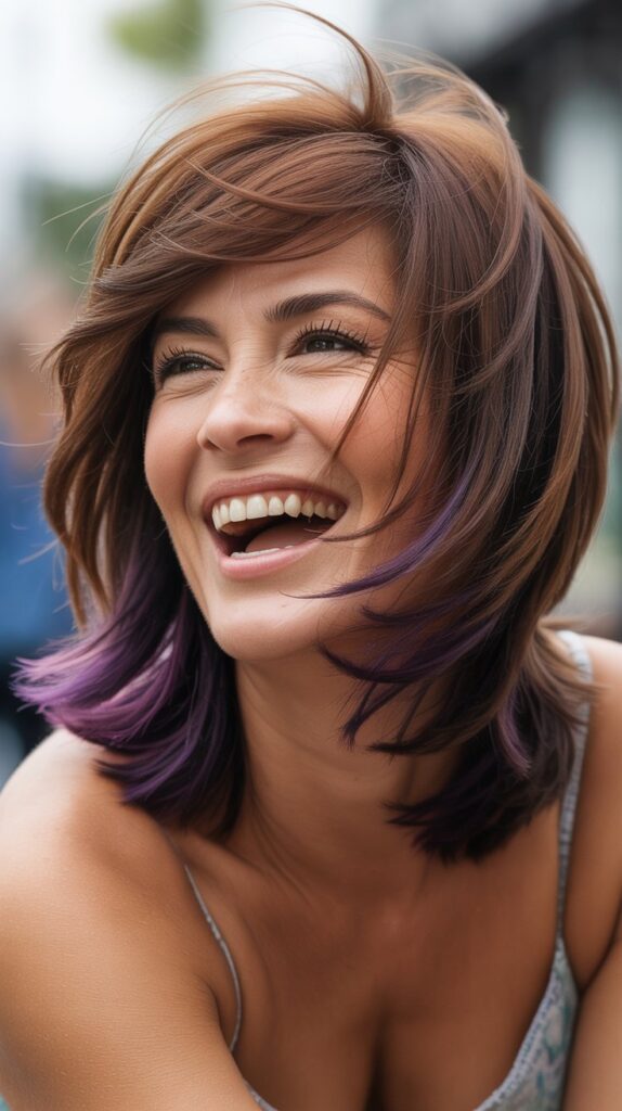 Best 30+ Very Layered Medium Hairstyles for Women Over 50 11 Layered Cut with Peek-a-Boo Highlights