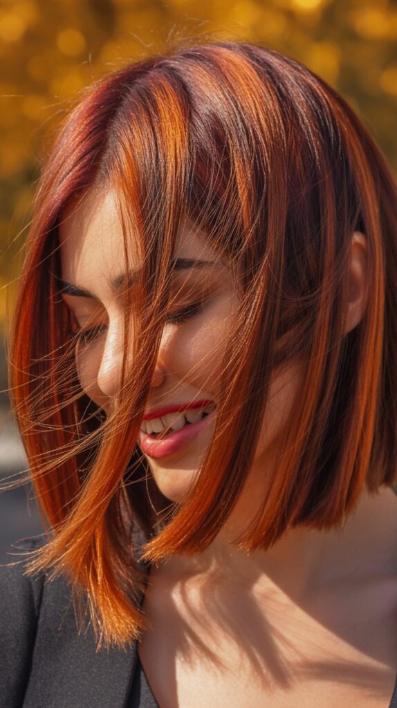 33 Chic Balayage Angled Bob Hairstyles 7 Red and Copper Balayage Bob