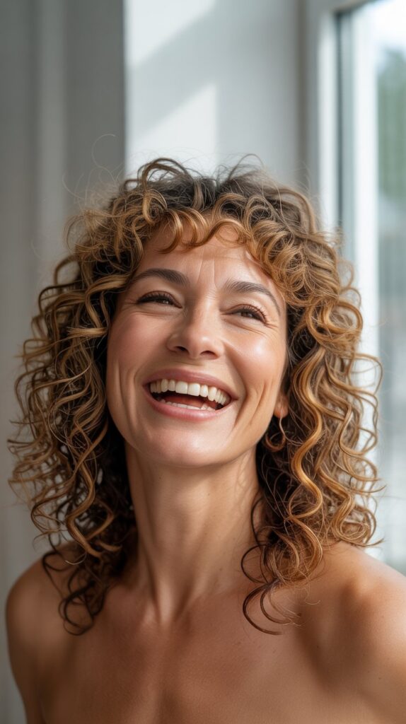 30 Stylish Long Bob with Curtain Bangs for Women Over 40 15 Curly Long Bob with Curtain Bangs