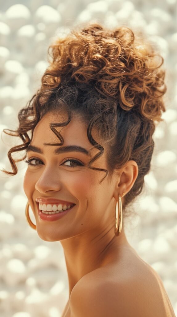 Pineapple Updo for Curly Hair