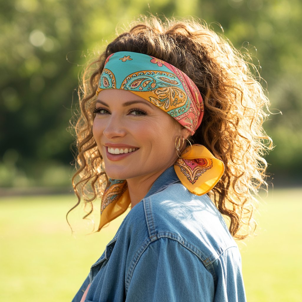 33 Modern Half Up Half Down Curly Hair Ideas That Will Turn Heads on Any Occasion 26 . Bandana Half Up