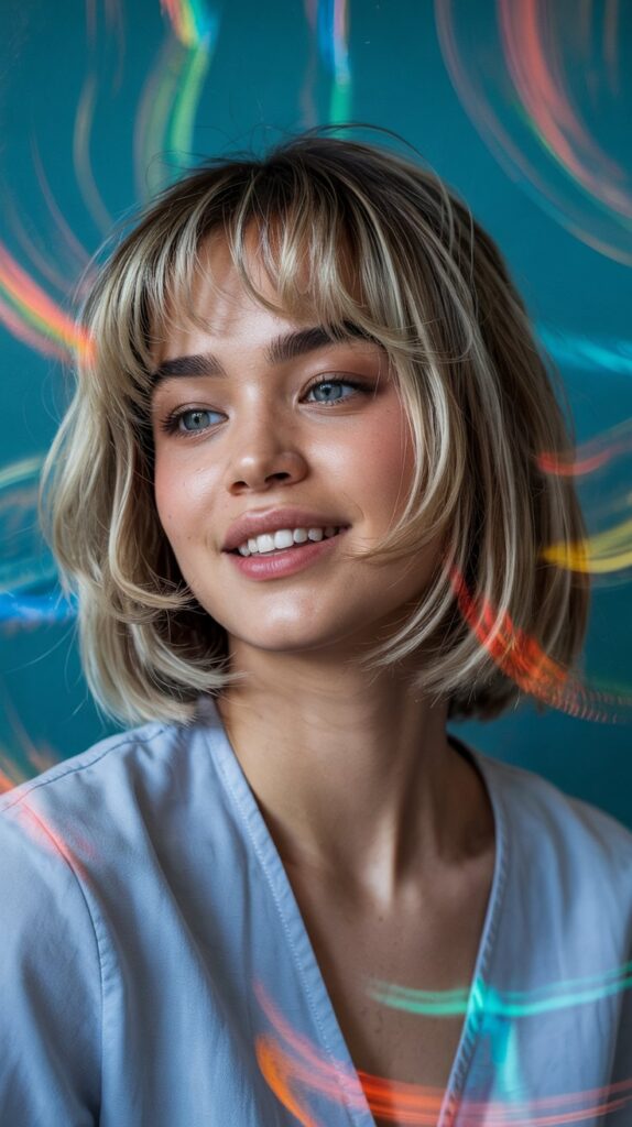  Long Bob with Curtain Bangs and Balayage