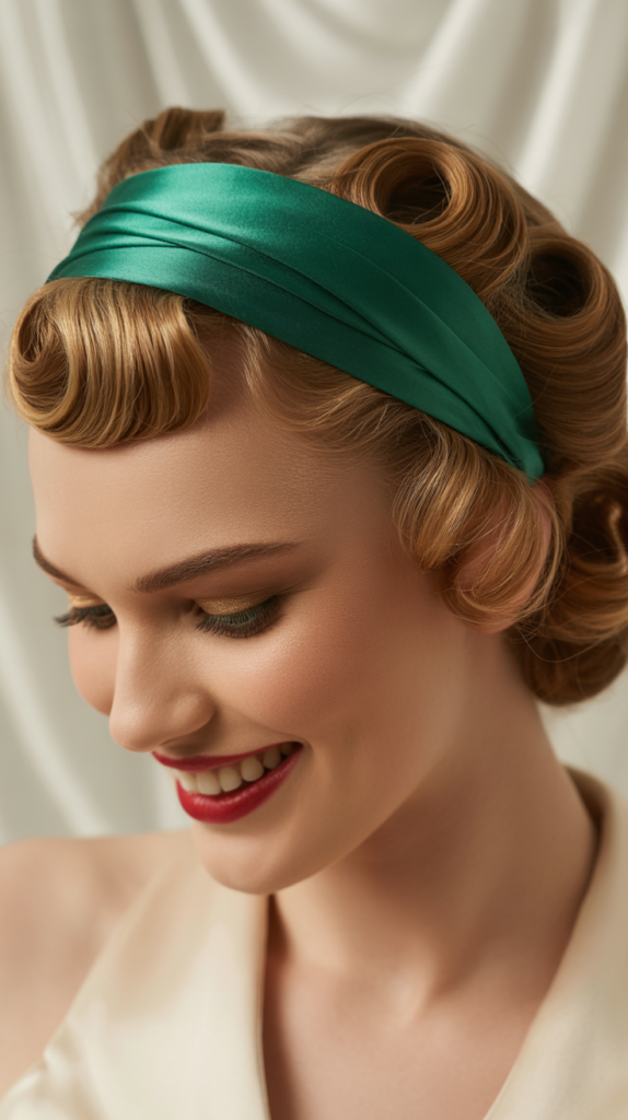 Vintage Pin Curls with Thick Satin Headband