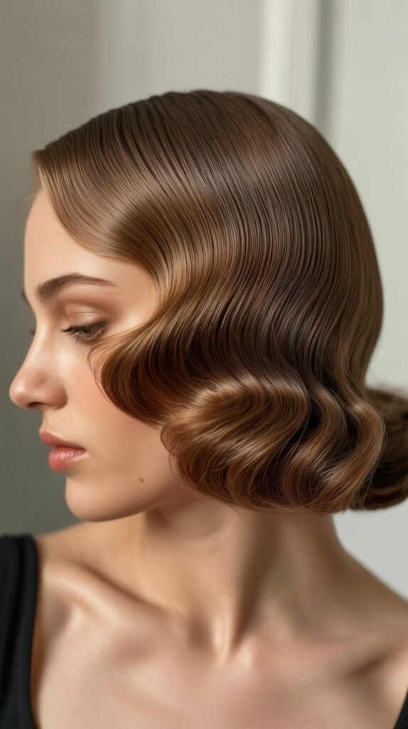 Long Bob with Curtain Bangs and Finger Waves
