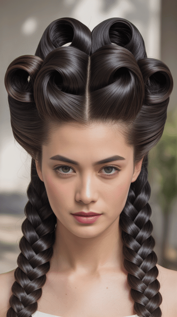 30 Winter Hair Braids Inspired by Aespa 29 Vintage-Inspired Victory Rolls with Braids