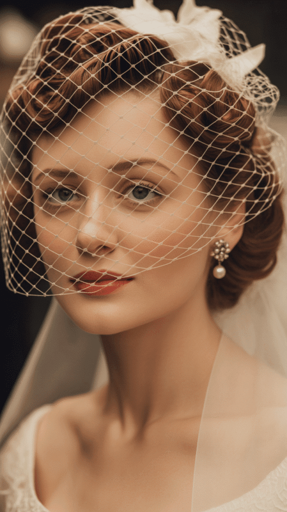 Best 33+ Updo Wedding Hairstyles for Curly Hair 34 Curly Updo with Vintage Birdcage Veil