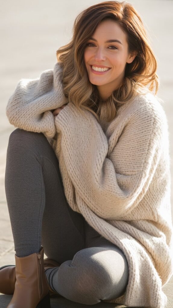  Oversized Sweater with Leggings and Ankle Boots