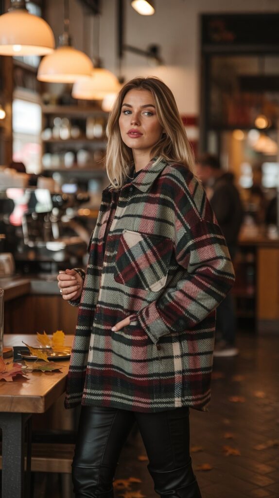 32 Casual Night-Out Fall Outfits for Women 14 Shacket with Slim-Fit Pants