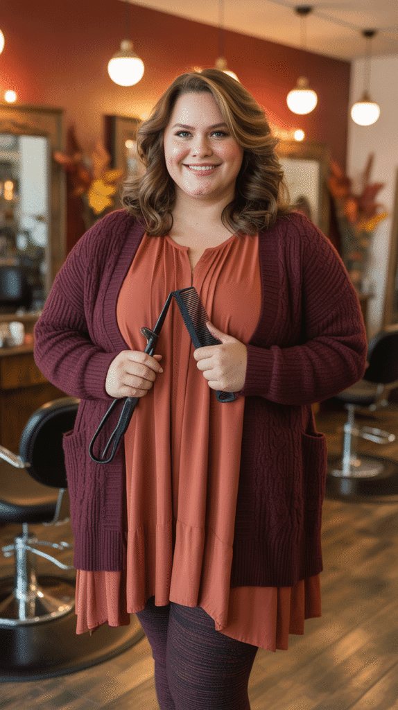 32 Flattering Plus-Size Hairstylist Outfits for Work 23 Cozy Fall and Winter Layering