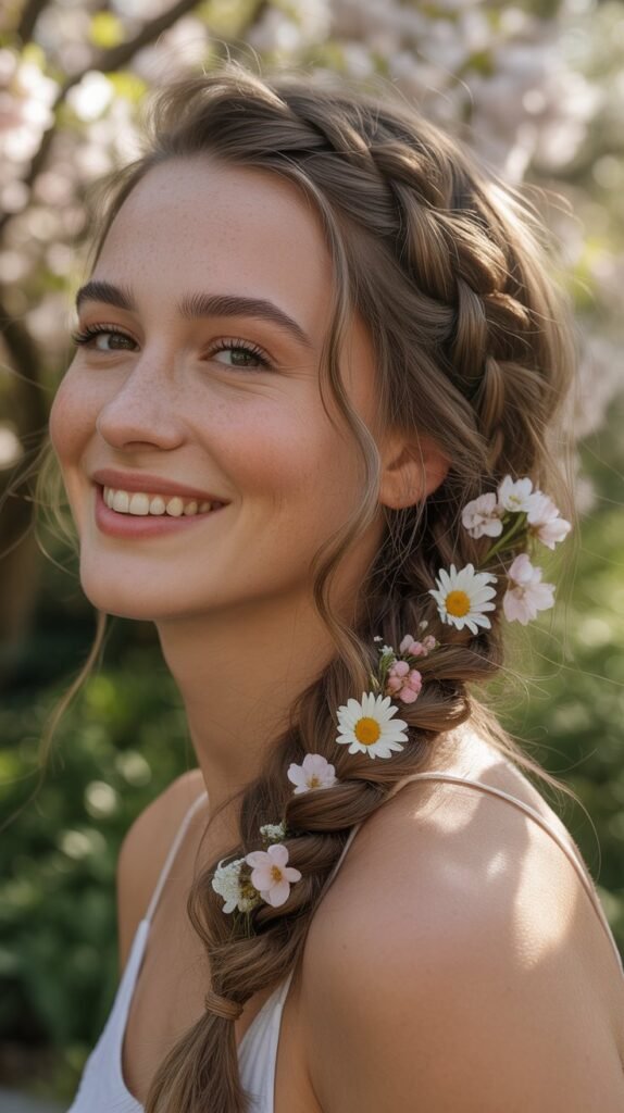 Side Braid with Flowers