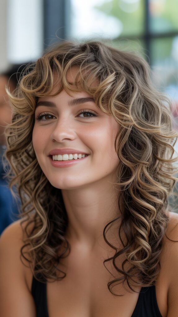 Curly Shag with Curtain Bangs