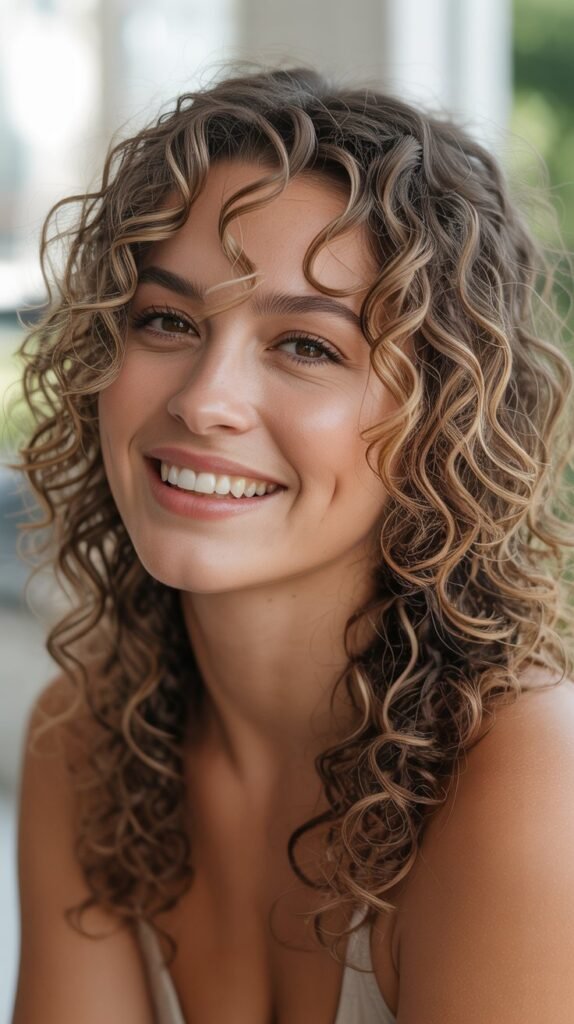 Curly Collarbone Layers with Highlights