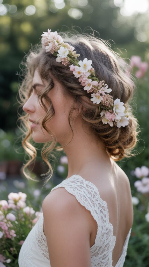 33 Modern Half Up Half Down Curly Hair Ideas That Will Turn Heads on Any Occasion 6 Floral Crown Half Up