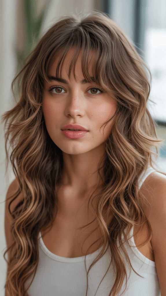 Top 30 Natural Wavy Haircuts Every Woman Will Love 22 Wavy Hair with Bottleneck Bangs