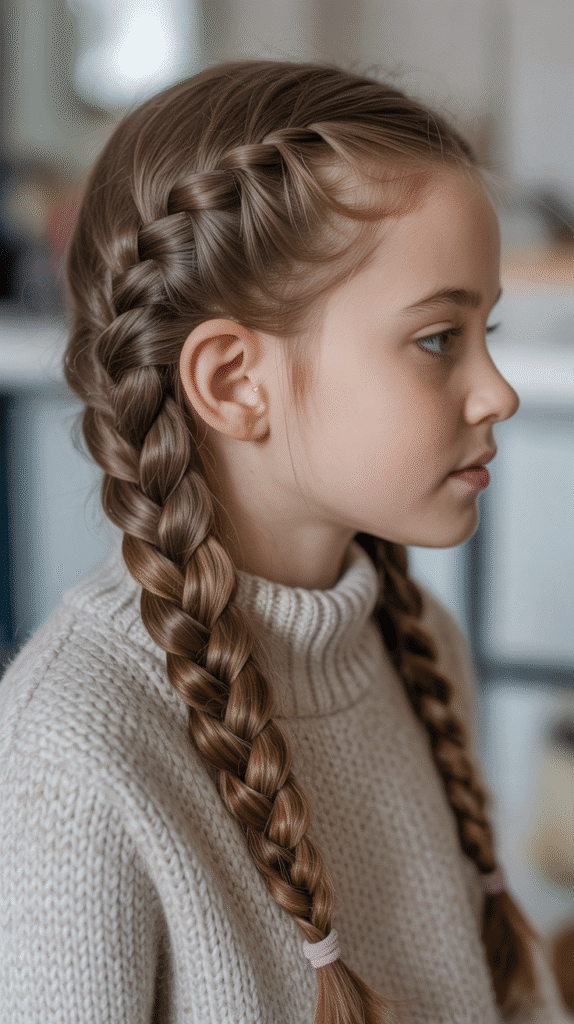 33 Cute Winter Hair Braids for Kids 1 Classic Three-Strand Braid