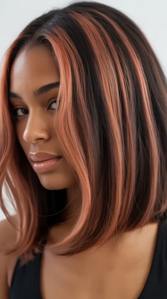 Long Bob with Rose Gold Tones