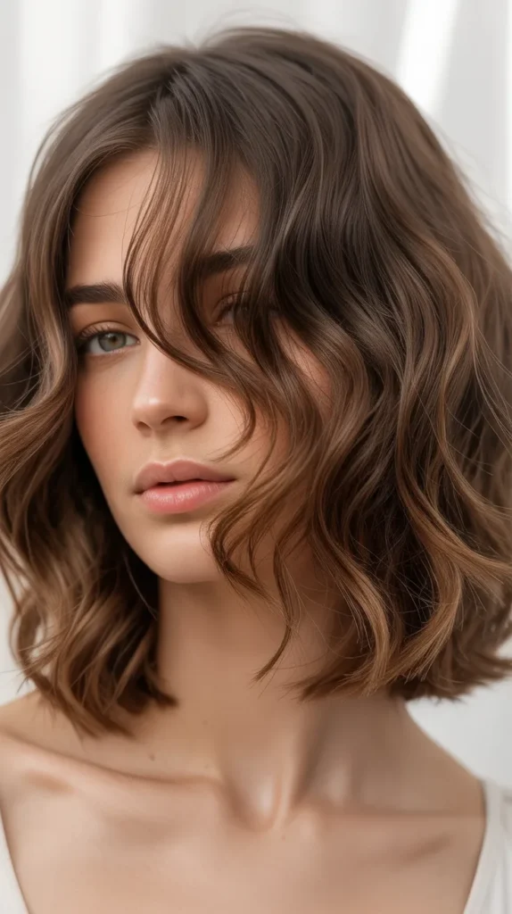 Wavy Long Bob with Feathered Fringe