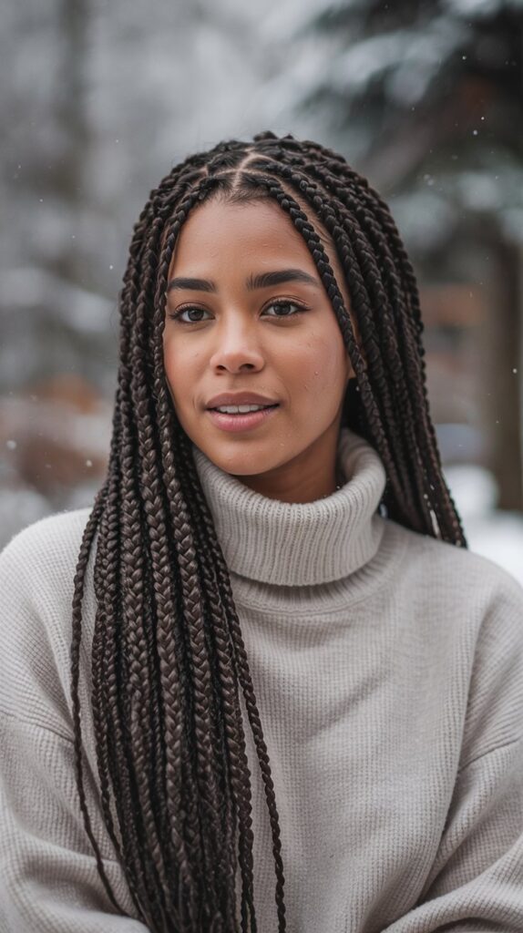 27 Stunning Winter Hair Braids for Black Hair 1 Classic Box Braids with Winter Warmth