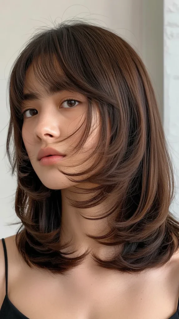Layered Long Bob with Wispy Curtain Bangs