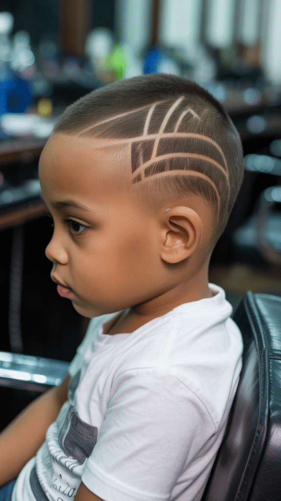23 Toddler Boy Fade Haircuts That Are Totally Adorable 10 Bald Fade with Design
