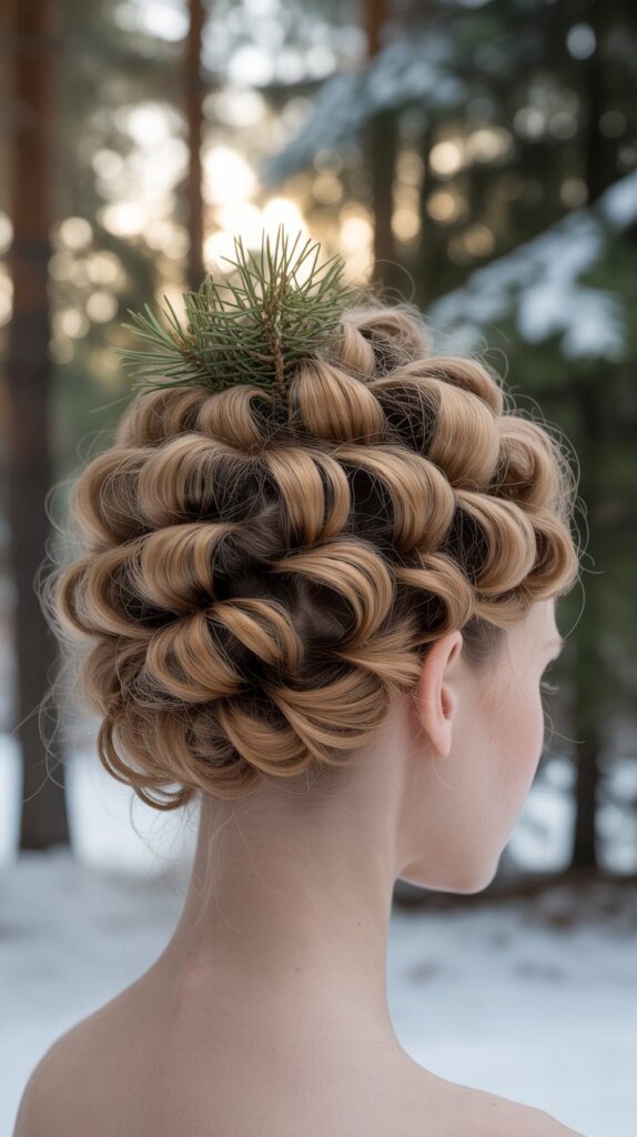27 Stunning Christmas Tree Hairstyles to Shine Bright at Any Party 7 Pinecone Updo