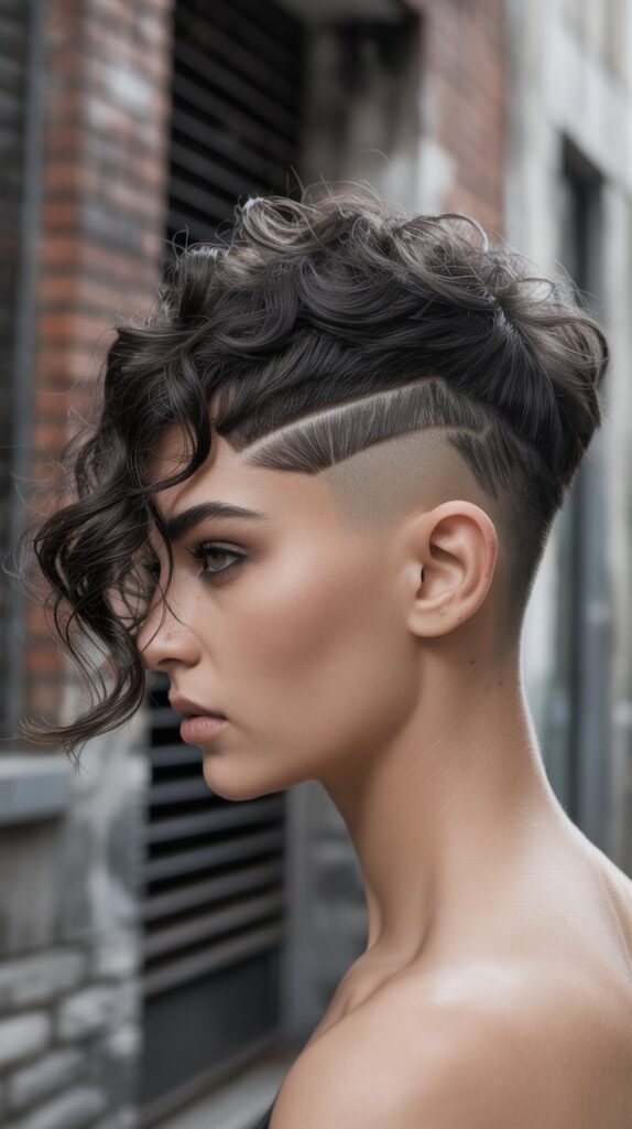 27 Gorgeous Wavy Pixie Hairstyles for Thick Hair 13 Wavy Pixie with Shaved Sides