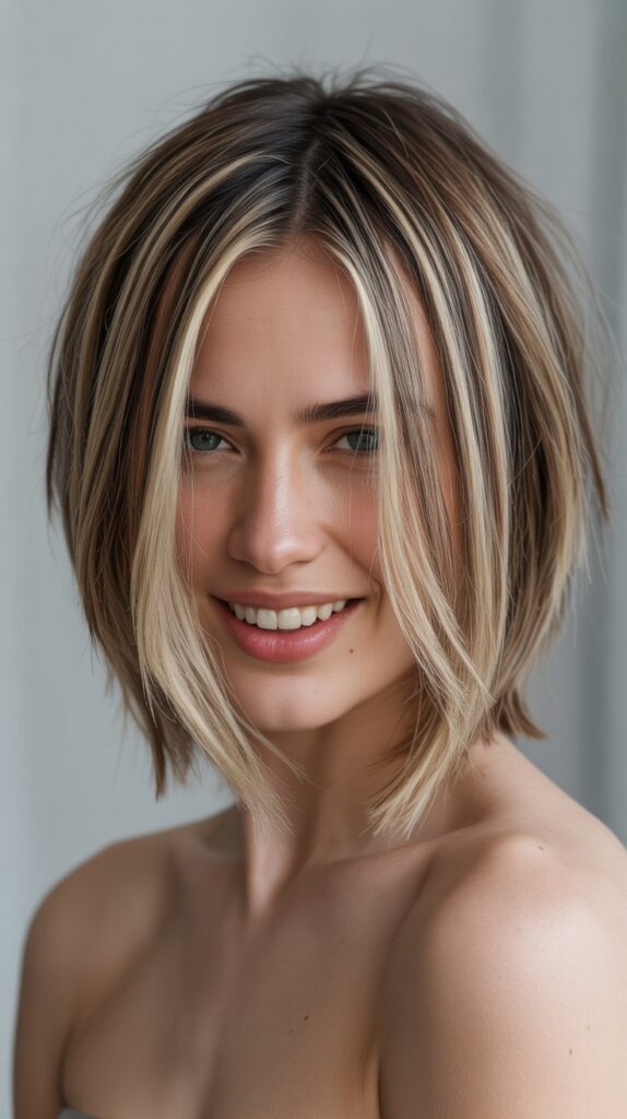 Asymmetrical Choppy Bob with Ash Blonde Balayage