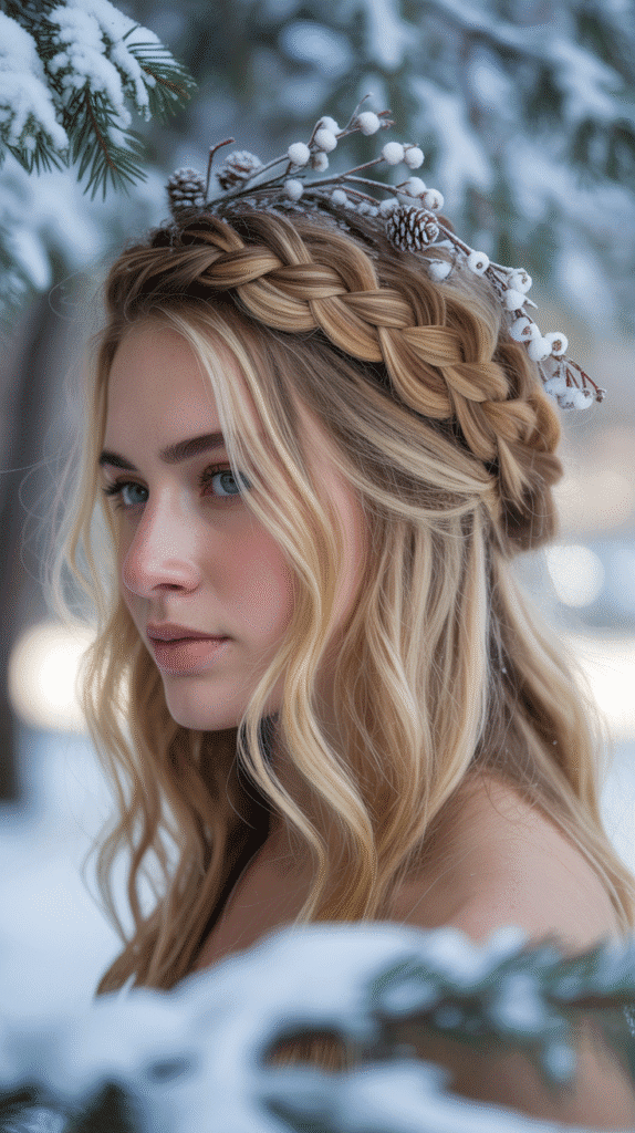 27 Cute Winter Hairstyles for School 5 Braided Crown