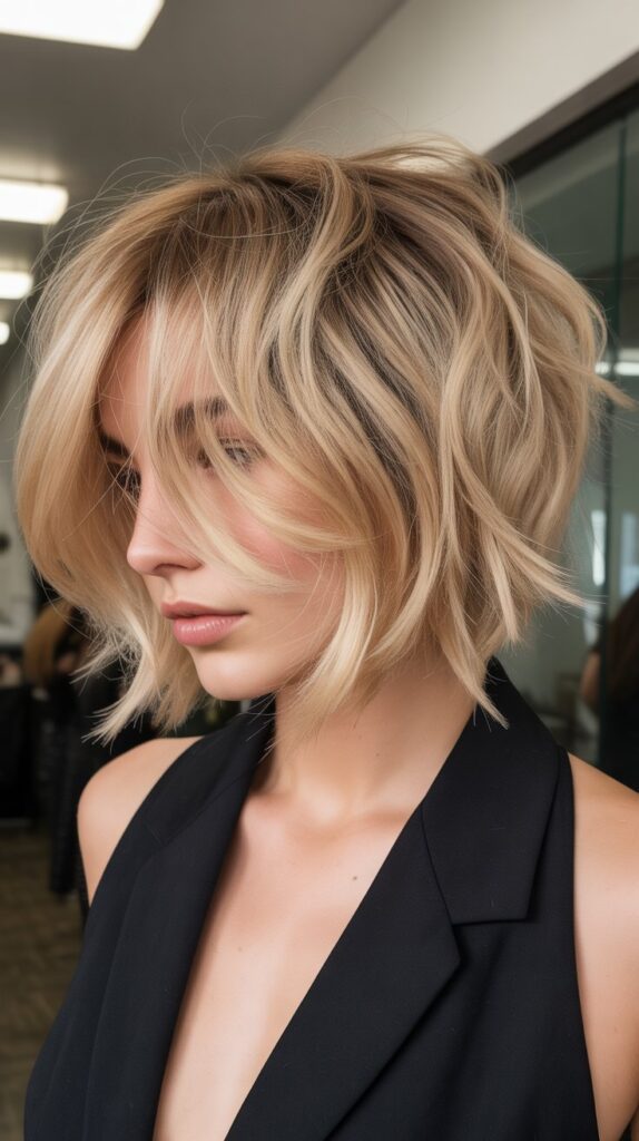 Messy Choppy Bob with Side Part