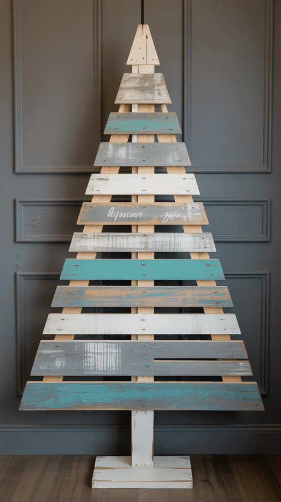 Top 33+ DIY Wooden Christmas Trees Anyone Can Make 23 Distressed Wood Pallet Art Tree